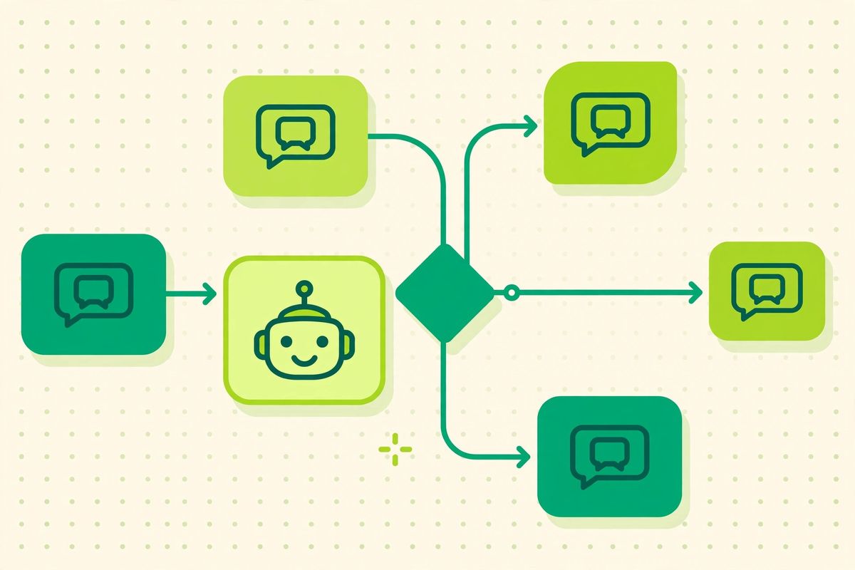 WhatsApp automation flow builder with chatbot nodes, showing how WhatsApp marketing conversations are automated step by step